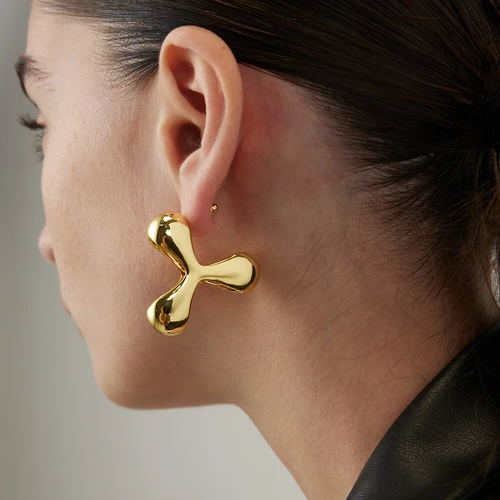 Original Design 18K Gold Plated Brass Jewelry Big Windmill Stud Earrings for Women Gift in Piercing Party Earrings E221438