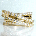 Huitan OEM Exquisite Sparkling Full Round Cubic Zirconia Cross Rings With Women Wedding Engagement Gold Plated CZ Rings Female