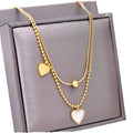 18K Gold Plated Waterproof Non-Tarnish Fashionable Stainless Steel Snake Bead Necklace Double-Layered Love Heart Zircon Link