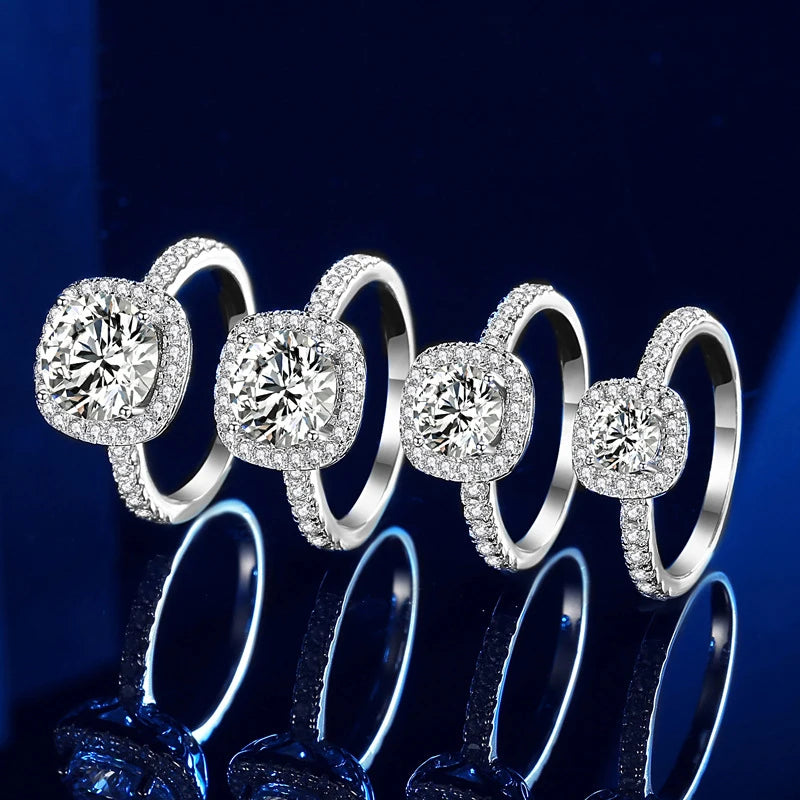 New Trendy White Gold Plated 925 Sterling Silver High Quality 0.5ct/1ct/2ct/3ct Moissanite Engagement Rings