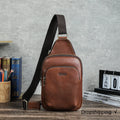 Contact's Custom Vintage Stylish Sling Crossbody Bag Men Small Leather Chest Pack Bags Multi-Zipper Shoulder Bag
