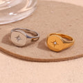 New Arrival 2025 Square Zircon North Star Signet Ring Gold Plated Engagement Jewelry Stainless Steel Ring