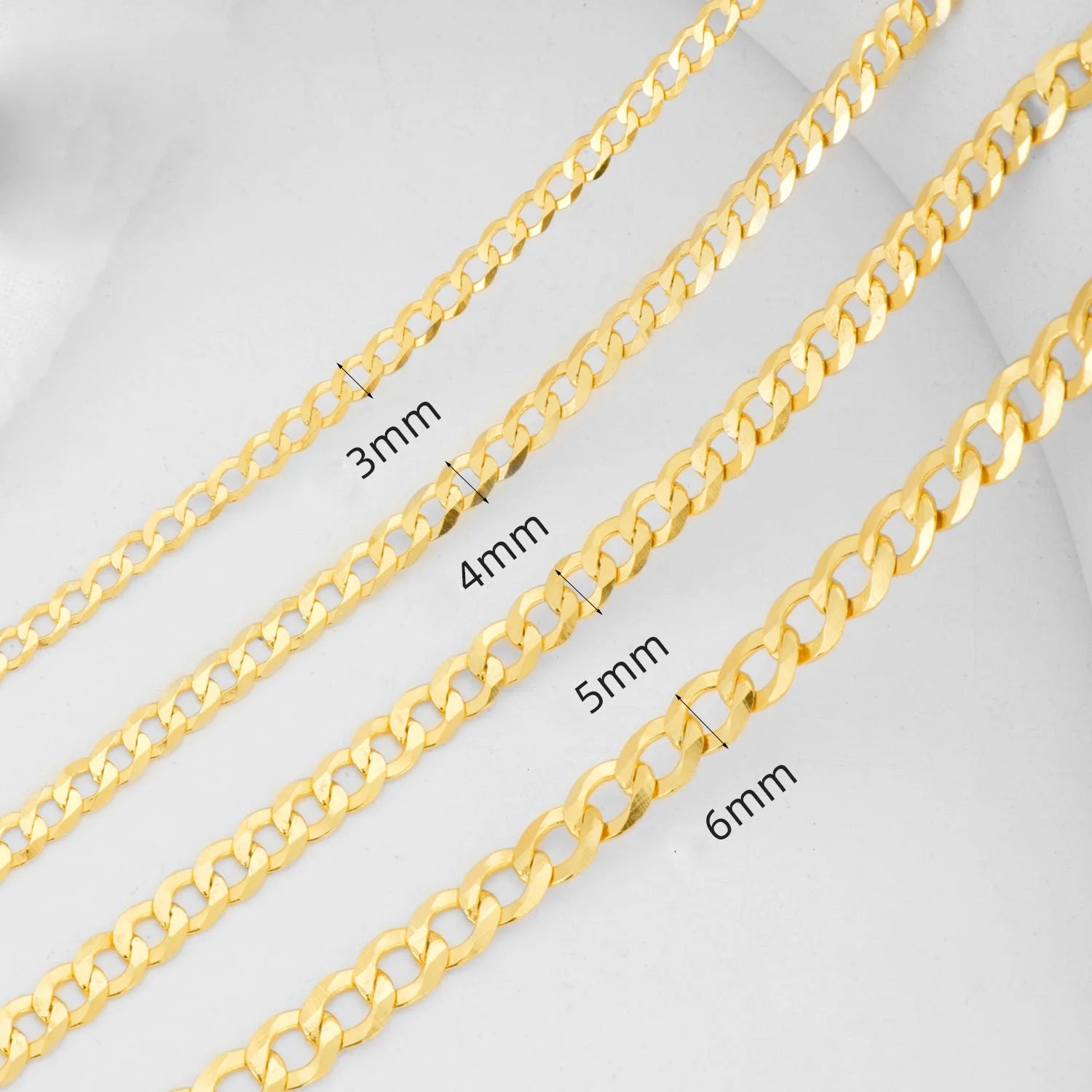 Wholesale 3mm 4mm 5mm 6mm Minimalism 925 Sterling Silver Gold Plating Curb Chain Necklace for Women