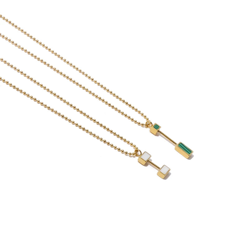 New Stainless Steel Square Necklace INS Trendy Simple Style Malachite Shell Pendant Necklace for Women