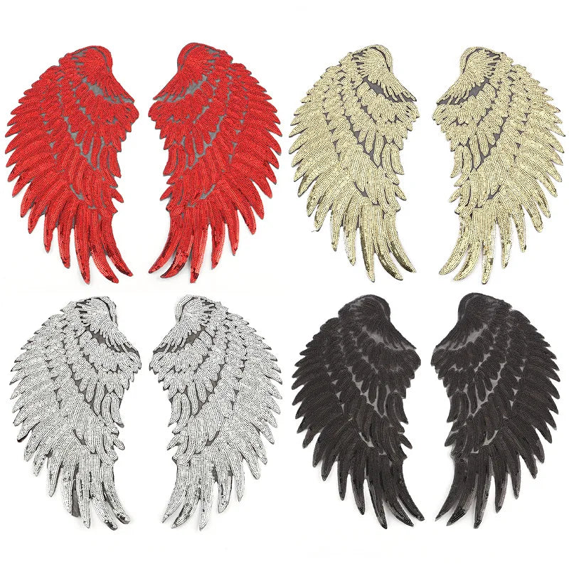 Hot Sell Multi Size Iron on  PET Sequin Embroidery  Angel Wing Patch for Clothes