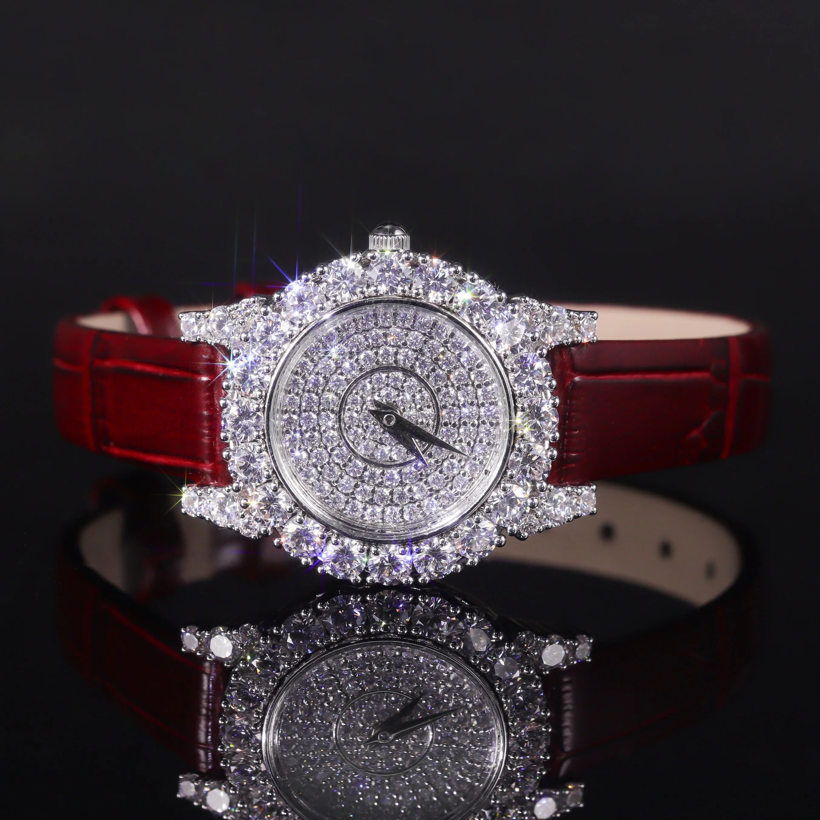 JW002F Abiding Customized Luxury Iced Out Cz Diamond 925 Silver Case Stainless Steel Quartz Watches for Ladies