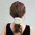 Gentle Satin White Floral Ponytail Holder Elastic Hair Tie Rose Hair Scrunchies