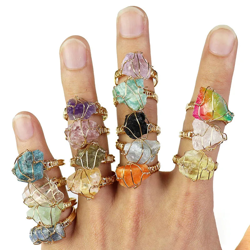 Adjustable Natural Rough Freeform Crystal Ring Genuine Raw Irregular Gemstone Stone Rings for Women Jewelry