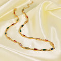 New Arrival Dainty Multi Color Gemstone Layered Necklace Waterproof Jewelry Rectangle Colorful Cubic Zircon Link Chain Necklace