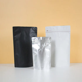 Matte Black Aluminum Foil Stand Pouch Coffee Packaging Zipper Lock with Air Valve and Mylar Storage Food Bag Printing