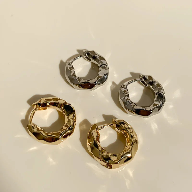 Fashion Ins Style Simple Versatile Circle Earrings / Pendientes Niche Design Metal Texture Cool Earrings Fine Jewelry