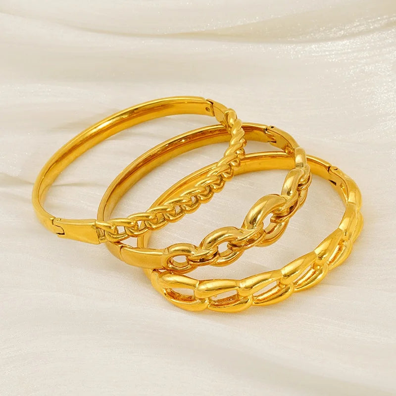 Wholesale Fashion High Quality 18K Gold Plated Waterproof Stainless Steel Bangle Trendy Chunky Geometric Bangles for Women