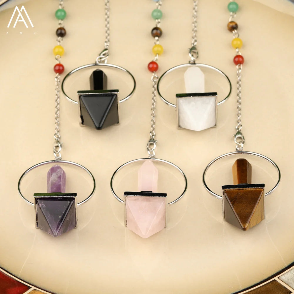 Pyramid Point Pendulum  7 Chakra Stone Bead Chain Pendant DIY Jewelry Supplies  Yoga Gift