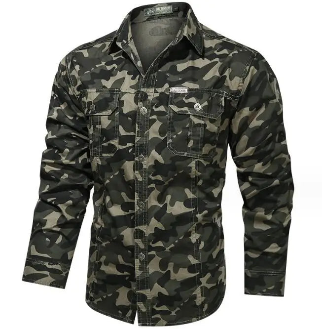 New Arrival Men's Cotton Casual Cargo Shirt Long Sleeve Button Down Outdoor Camouflage Autumn Eco-Friendly Woven
