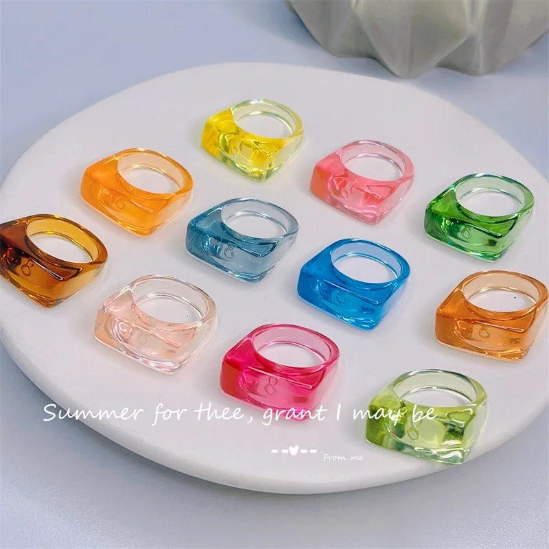 Y2K INS Transparent Clear Resin Ring Acrylic Ring Custom Resin Rings for Women