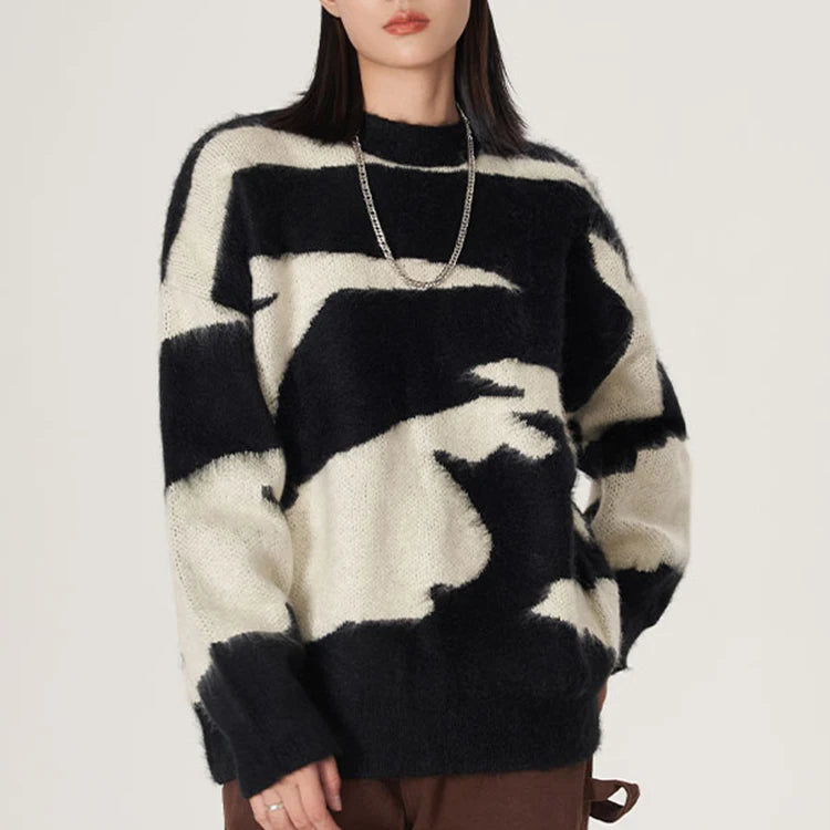Custom Make Factory Pullover Mohair Winter Sweater Strips Crew Neck Knit Sweater