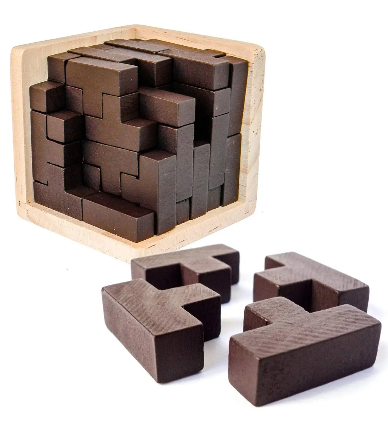Wooden Brain Teaser Puzzle Cube Wooden Puzzles T-Shaped Jigsaw Logic Puzzle Educational Toy for Kids and Adults