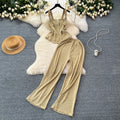 2024 Summer New Casual Set Women's Korean Edition Waist Strap Tank Top High Waist Wide Leg Pants Two Piece Set