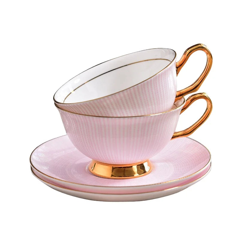 High-grade European Bone China Afternoon Tea Cup Dish Gold Tea Set Can Be Customized logo Coffee Cup and Saucer Set