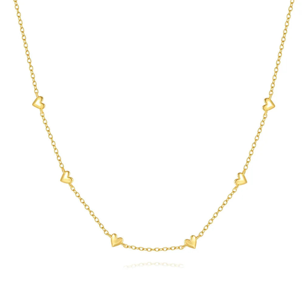 Trendy Women's 925 Sterling Silver Mini Heart Design Stacked Choker Necklace 14K 18K Gold Plated with Zircon for Gifts