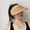 Wholesale Female Paper Travel Beach Fashion Ladies Paper Hat Handmade Summer Sun Pearl Visor Straw Hats
