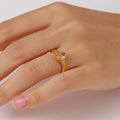 High Quality Jewelry Gold Plated Open Ring Adjustable Size Stainless Steel Natural Stone Women Rings