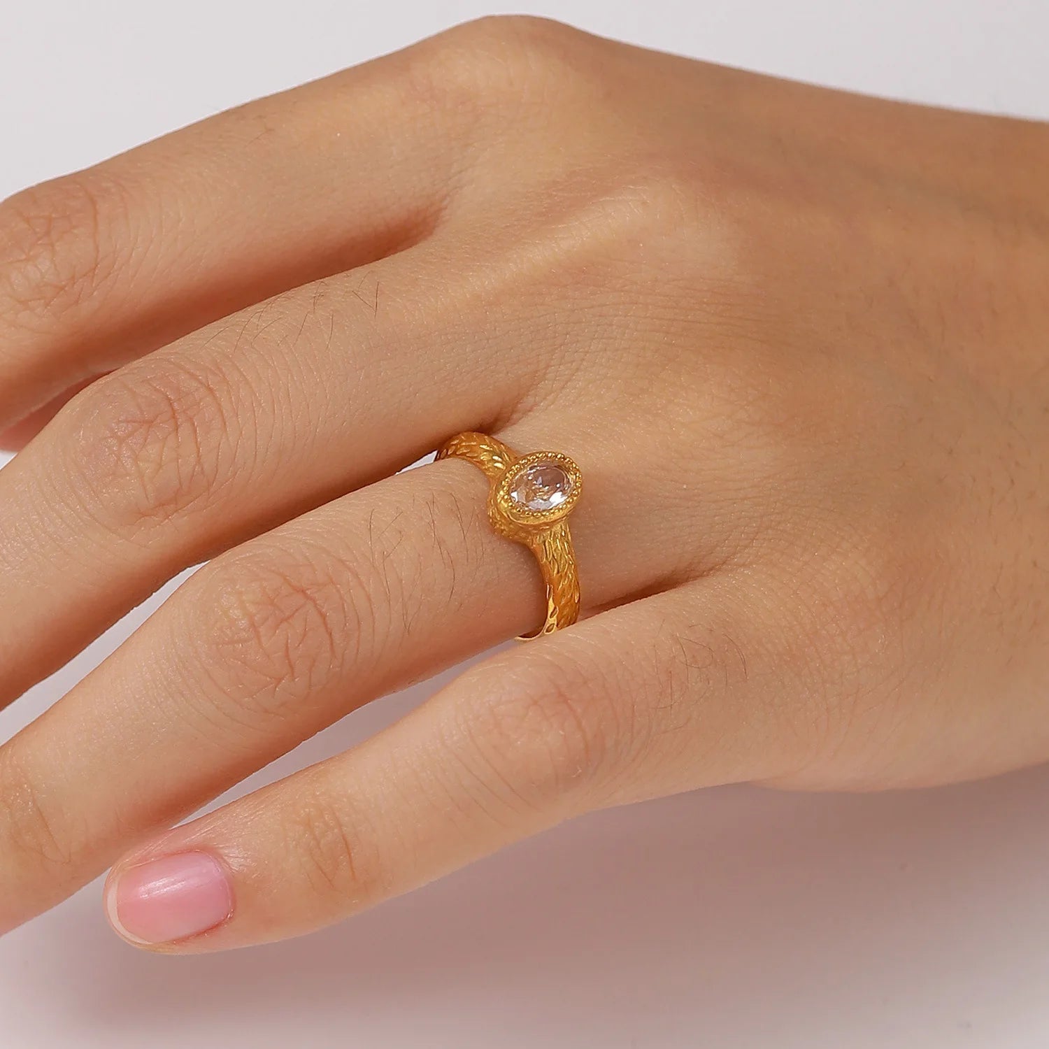 High Quality Jewelry Gold Plated Open Ring Adjustable Size Stainless Steel Natural Stone Women Rings