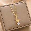 Geometric Rotating Line Zircon Pendant Necklace Gold Plated Stainless Steel Chain Clavicle Chain Twist Chain Diamond Necklace