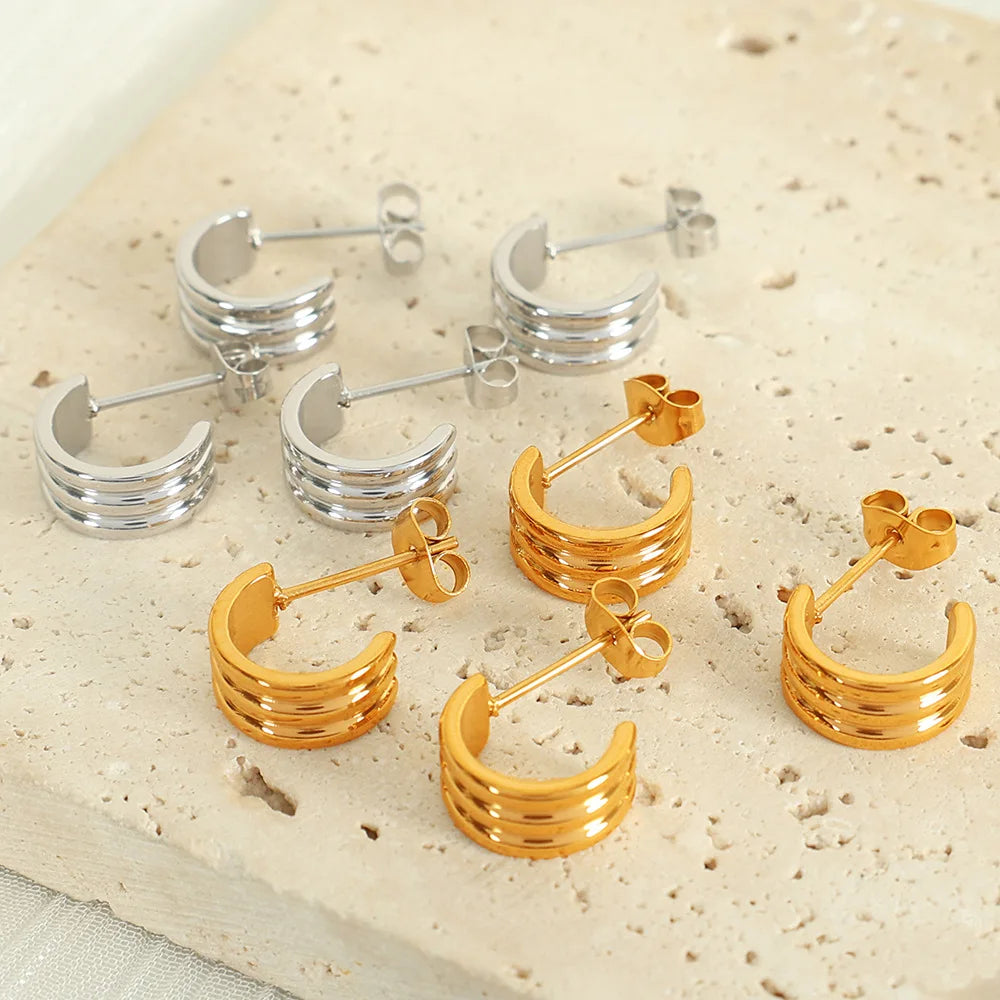 New Minimalist 18k Gold Plated 316L Stainless Steel C Shape Earrings Non Tarnish Women Earrings Jewelry
