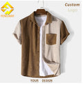 Fengway Custom Waffle Mens 2 Piece Set Button Shirt and Shorts Set Fashion Patchwork Corduroy Men Casual Suit