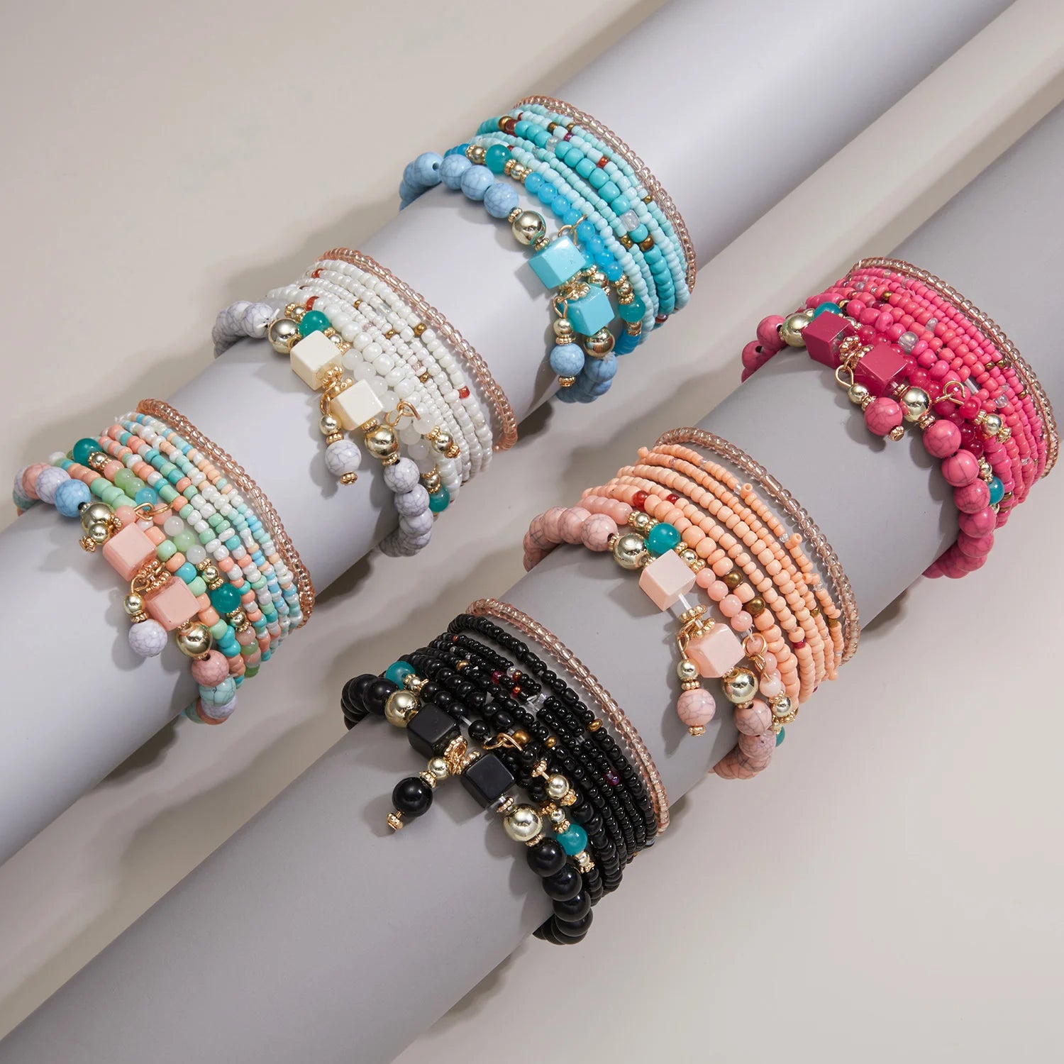 Bohemian Handmade Bracelets Multilayer Seed Rice Beads  Boho Women Men Couple Friendship Vocation Bracelet Set Jewelry Gift