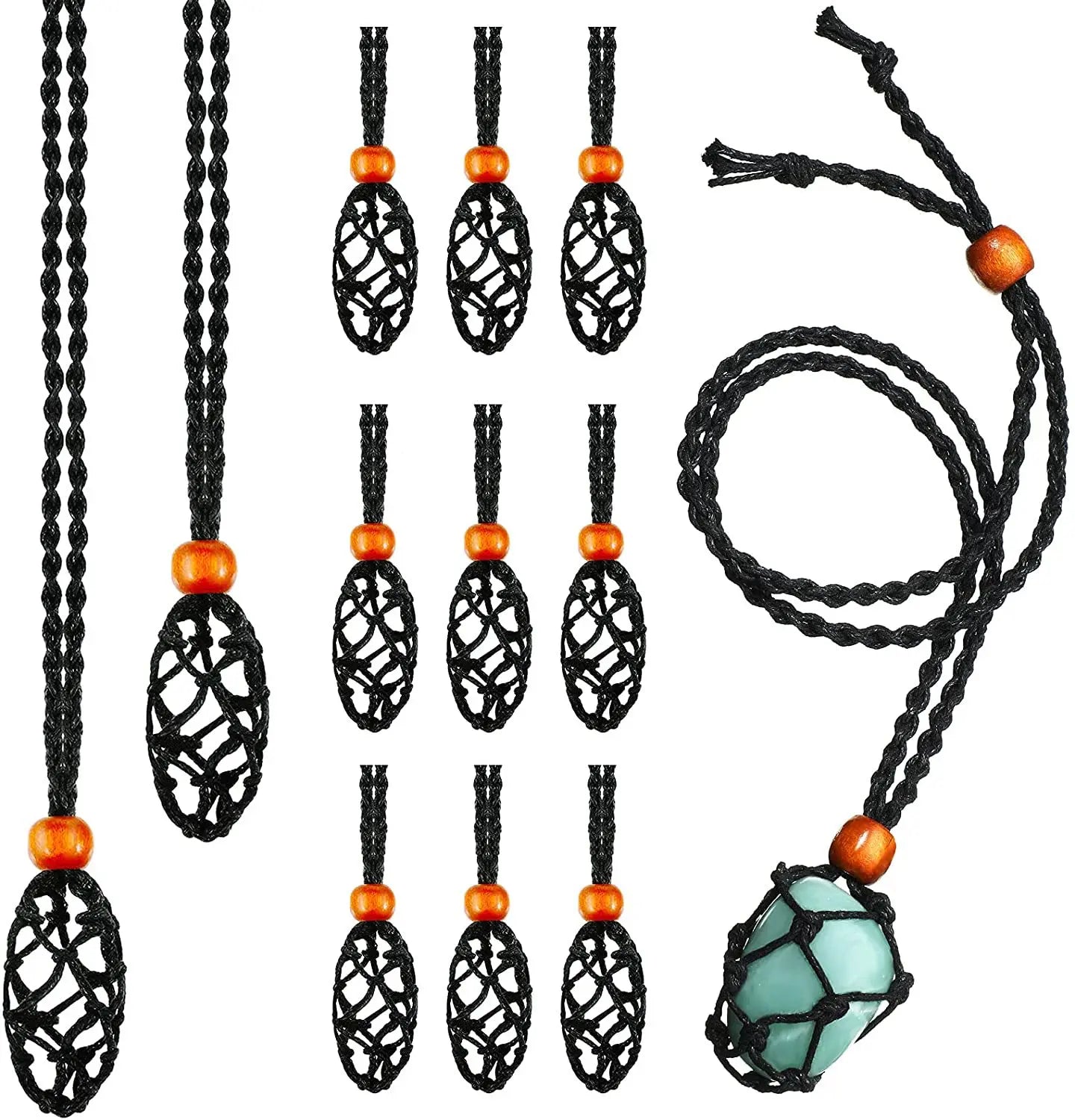 Natural Stone Crystal Jewelry Accessories Net Necklace Original Stone Woven Net Retro Net Pendant Adjustable Rope Necklaces