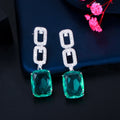 2022 New Fashion Geometry Square Red Green Cubic Zirconia Crystal Long Dangle Drop Earrings for Ladies Jewelry Accessories