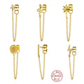 Korean Fashion Jewelry 925 Sterling Silver Long Tassel Earrings Set Snake Sun Flower Star Shape Gold Chain Stud Earrings Women