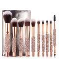 Hot New Product Diamond Metal Handle 10 Pcs Natural Eye Makeup Brushes Eyeshadow Makeup Brush Set