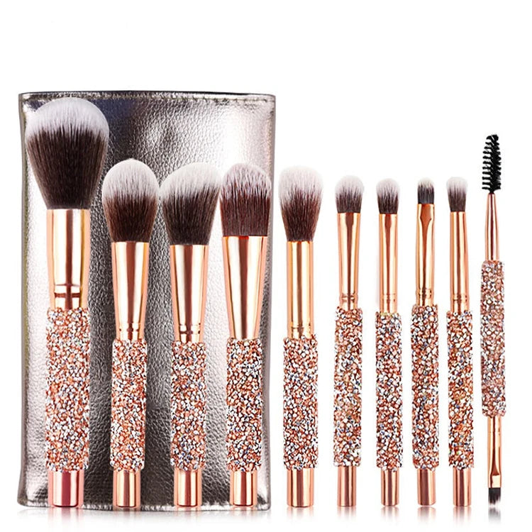 Hot New Product Diamond Metal Handle 10 Pcs Natural Eye Makeup Brushes Eyeshadow Makeup Brush Set