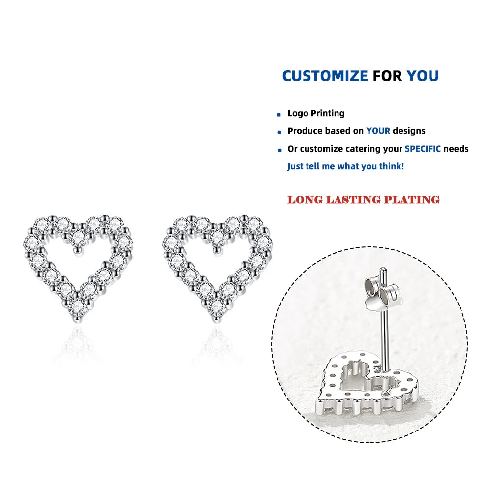 E289 Fashion Classic Luxury Hollow Heart Earrings for Women 925 Sterling Silver Party Charm Fine Jewelry Gift Accessories
