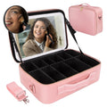 Makeup Bag with Light up Mirror Cosmetic Train Case with Mirror 3 Color Scenarios Travel Organizer with Adjustable Dividers