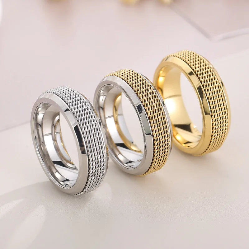 Non Tarnish Rotatable Mesh Belt Ring Stainless Steel Spinner Rings Unisex Fashion Mesh Band Ring for Men Women
