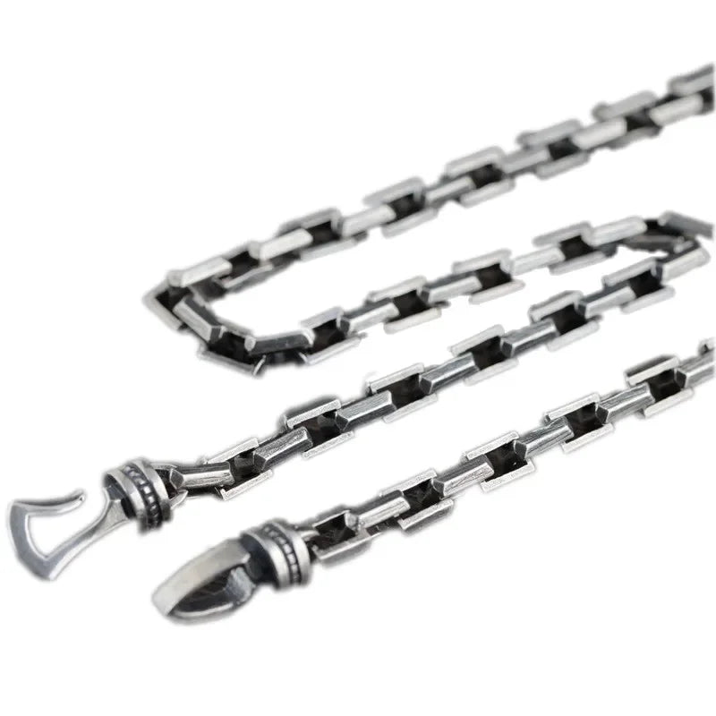 BOCAI New 100% Real S925 Silver Vintage Punk Style 7MM Thick Link Chain Necklace for Men Personality Domineering Man Accessory