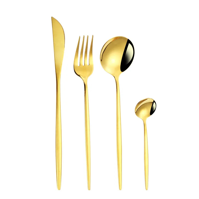Luxury Stainless Steel Flatware Gold Portuguese Party Wedding Cutlery Set 24Pcs