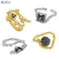 Wuqie S925 Sterling Silver CZ Open Ring Lava Finger Ring Rhinestone Irregular Ring for Women