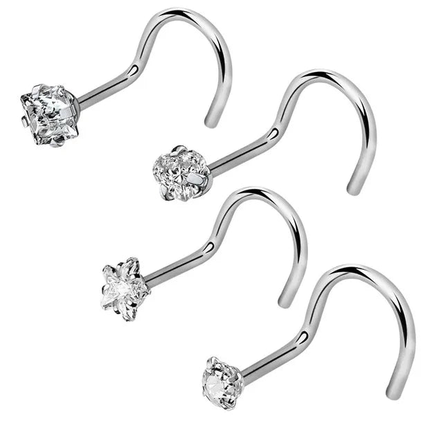 Gaby 8mm Stainless Steel Nose Stud Ring CZ Nose Screw Studs for Body Jewelry for Wedding Gift Engagement Party Piercing Jewelry MegaBDM
