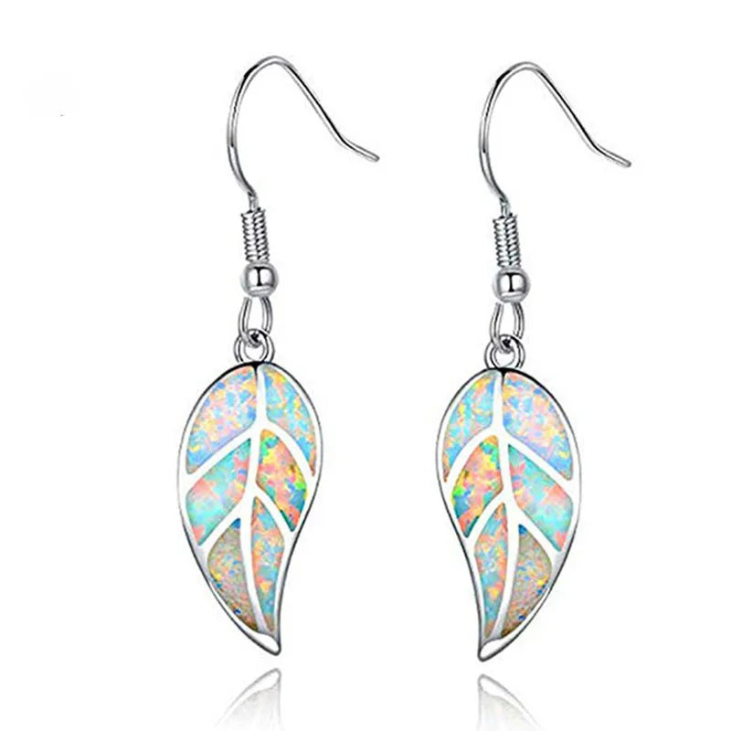 Colored Opal Leaf 925 Sterling Silver Drop Earrings for Women