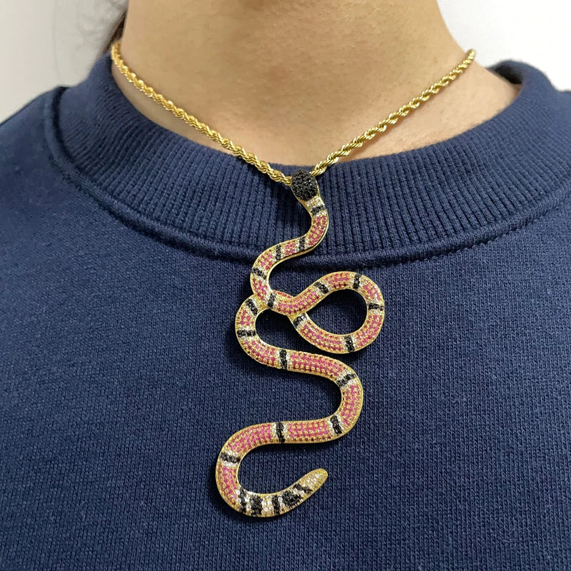 Wholesale Hip Hop Designer Cubic Zirconia Gold Plated Charm Bling Cross Coral Animal Bendy New Iced Out Snake Necklace Pendant
