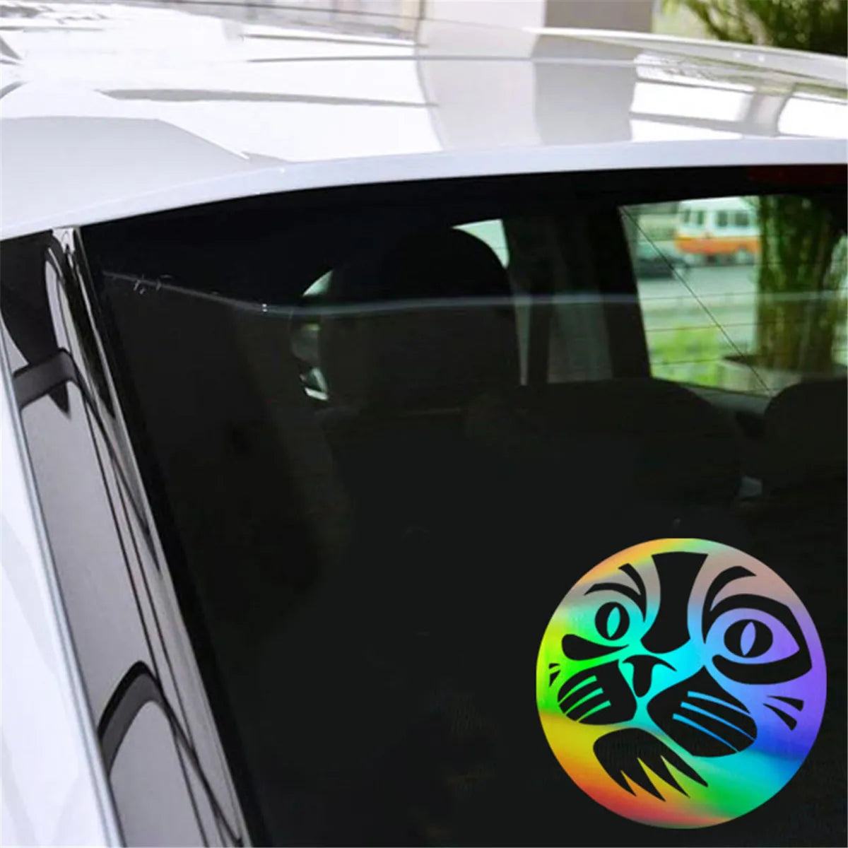 Round Cat Face Car Laser Sticker Vinyl Decal Car Truck Bumper Window Laptop Sticker Decor Gift Die Cut Decal Laptop Window Glass