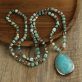 Fashion Women's Body Boho Customized Jewelry 6mm Natural Stone Knotted Crystal Glass Beads Gemstone Drop Pendant Necklace