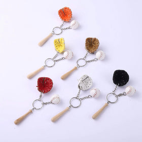 Mini Baseball Keychain Wholesale Baseball Souvenir Athletes Rewards Glove Wooden Bat Sports Key Chain Set Wood Baseball Keychain