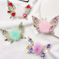 1 Pair Cute Flying Butterfly Hairpins 3D Butterfly Barrettes Shiny Hair Rhinestone Fur Mink Flying Hair Faux Clips Claws