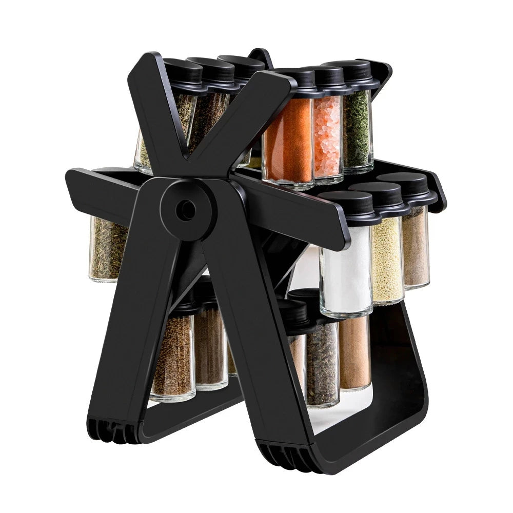 Seasoning Rack Set Seasoning Bottle Spice Jar Hot Sale Rotating Glass Black Kitchen Accessories Storage Holders Racks